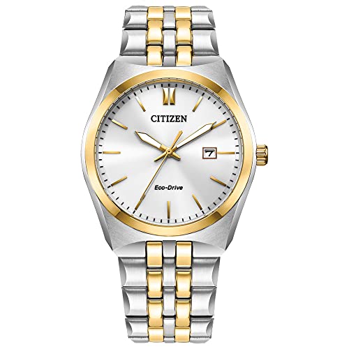 Citizen Men's Classic Corso Eco-Drive Watch, 3-Hand Date, Luminous Hands and Markers, Two-Tone Stainless Steel, White Dial
