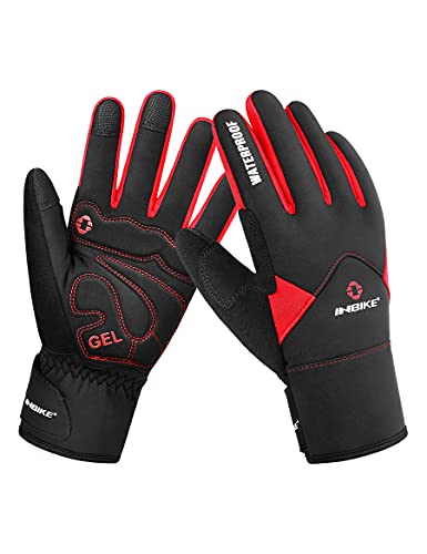 INBIKE Men's Winter Cold Weather Thermal Windproof Gel Bike Gloves Red Large