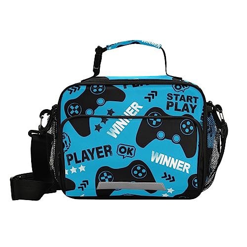 Abstract Joystick Game Lunch Bag for Women Men Cartoon Gamepad Insulated Cooler Tote Bag with Adjustable Shoulder Strap Large Capacity Reusable Leakproof Picnic Lunch Box Outdoor for Adult Office