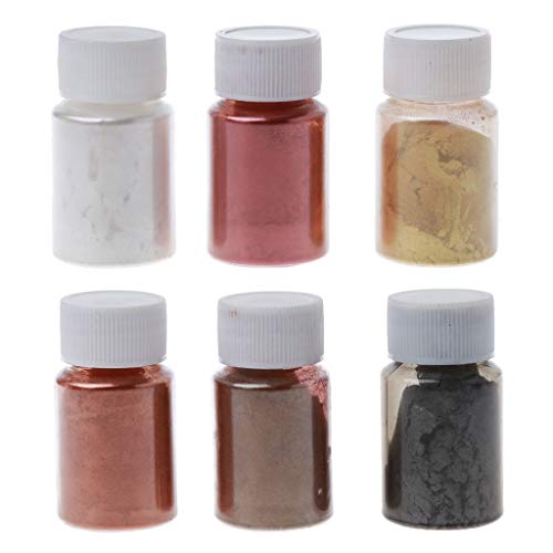 Cherjoury 6 Color Metal Tones Mica Pearl Powder Pigment Jewelescent Set Cosmetic Grade Metallic Dye Paint Epoxy Resin Art Making6 Colors Powder 5.5X2.4Cm