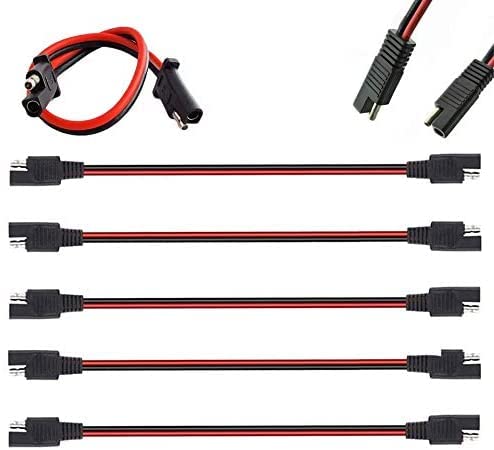 5 Pack 12 Gauge 2 Pin Quick Disconnect Audiopipe Polarized Wire Harness, 12 Inch Heavy Duty SAE Connector Bullet Lead Cable