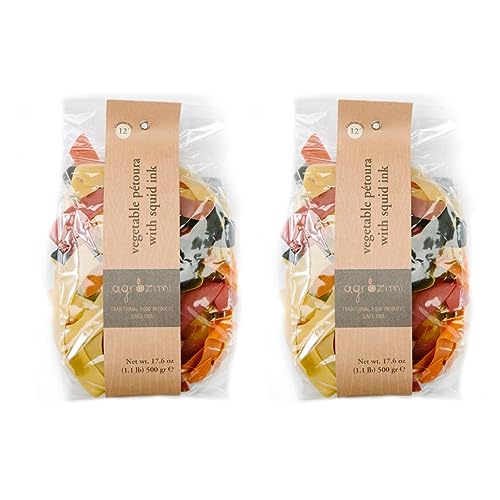 Agrozimi - Vegetable Papardelle (Petoura) with Squid Ink - Greek Traditional Pasta (500g/17.6oz, 2-pack)