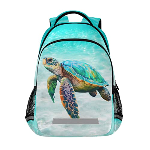 BOENLE Sea Turtle Teal Backpack for Boys Girls Elementary School Bag Kids Bookbag Travel Rucksack