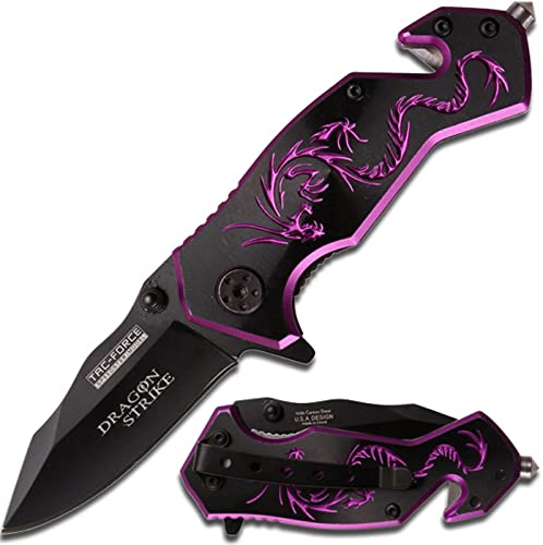 NEW!!! Black Aluminum Handle w/ Purple Dragon Small Spring Assisted Knife