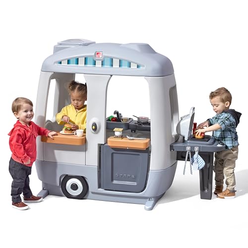 Step2 Adventure Camper Playhouse for Kids, Indoor/Outdoor Playset with Sounds, Toddlers 2+ Years Old, Realistic 50 Piece Camper Toy Accessory Set