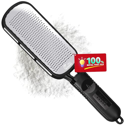 Antonki Foot File for Dead Skin, Callus Remover for Feet, Metal Foot Scrubber for Cracked Heel, Professional Colossal Foot Rasp Pedicure Tool to Remove Hard Skin - 2 in 1 Double Sided Foot File -Black