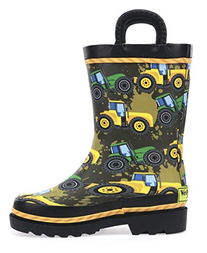 Western Chief Kids Waterproof Printed Rain Boot with Easy Pull On Handles, Tractor Tough, 8 M US Toddler