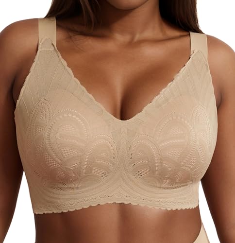 Xcutting Soft Sleep Wirefree Bras for Women Full Coverage No Underwire Everyday Bras Comfortable Seamless Bras for Older Women Padded Wireless Bra (Nude,3X-Large)