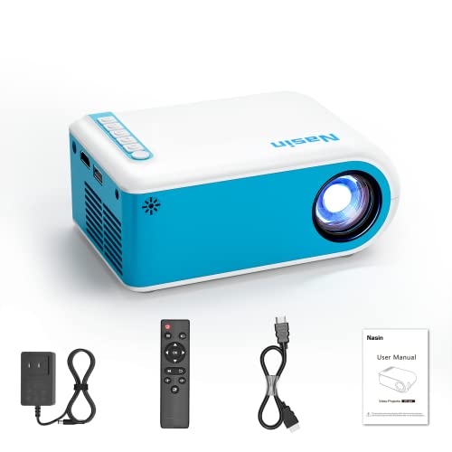 Mini Projector, Nasin Portable Projector 1080P Supported Small Home Theater Movie Projector Compatible with iPhone/Android Phone, Laptop, TV Stick, HDMI, USB