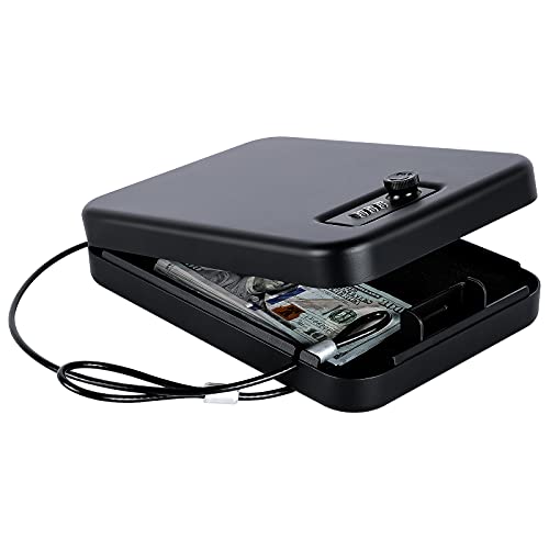 Dalmbox Portable Gun Safe for Pistols with Combination Lock Handgun Lock Box for Nightstand, Travel , Home, Car, Truck (9.4'X 6.4' X 1.8')