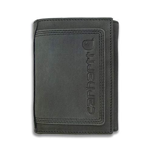 Carhartt Men's Rugged Leather Triple Stich Wallet, Available in Multiple Styles, Black (Trifold), One Size