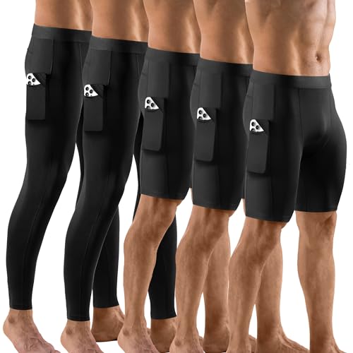Niksa 5 Pack Compression Shorts Pant Men, Spandex Compression Underwear Running Shorts Workout Athletic Sport Leggings Black
