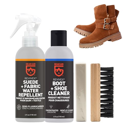 GEAR AID Revivex Suede Hiking and Work Boot Cleaner and Conditioning Kit, Waterproof Breathable Gore-Tex, Includes Soap, Water Repellent, Brush to Remove Dirt, Eraser Reduces Scuffs, 1 Pack