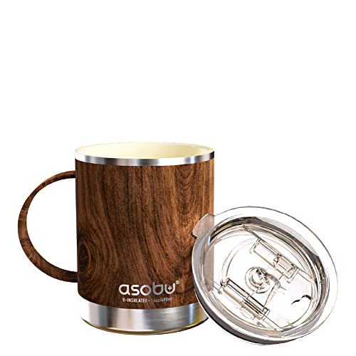 asobu Ultimate Stainless Steel Ceramic Inner Coating Coffee Mug with Double Walled Copper Lining Insulation, 12 Ounces (Wood)