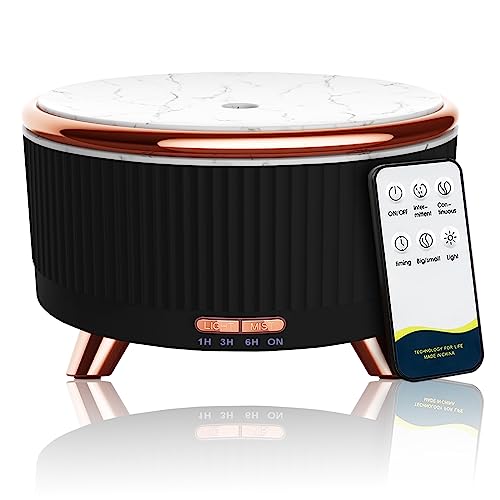 Diffusers for Essential Oils Large Room, 500ml Aromatherapy Diffuser Cool Mist Humidifier with Remote Control,7 Colors Lights & 3 Mist Mode Waterless Auto Off for Women Office Home Black