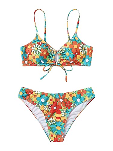 SOLY HUX Women's Spaghetti Strap Floral Print Bikini Bathing Suit 2 Piece Swimsuits Multicoloured Floral S