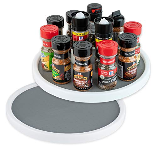 Homeries Lazy Susan Turntable (12 Inches) - Single Round Rotating Kitchen Spice Organizer for Cabinets, Pantry, Bathroom, Refrigerator - Non-Skid Surface & Rimmed Edge 2 Pack