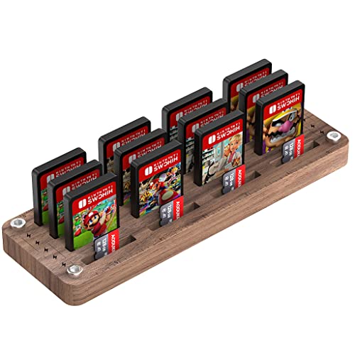 FEIFANZHE Switch Game Storage Wooden Case for 16 Nintendo Switch Games Card, Switch Game Card Holder, Switch Storage Box. TF Card Case(16*Switch Card Slots)-01M-S
