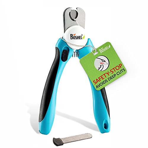 Boshel Dog Nail Clippers and Trimmer with Safety Guard to Avoid Over-Cutting Nails & Free Nail File - Razor Sharp Blades - Sturdy Non Slip Handles - for Safe, Professional at Home Grooming