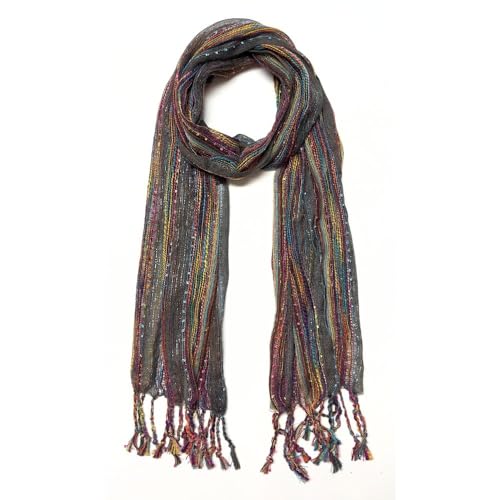 Humble Hilo Multi-Colored Scarf/Shawl for Women Lightweight Head or Neck Scarf (Dark Grey Multicolor)