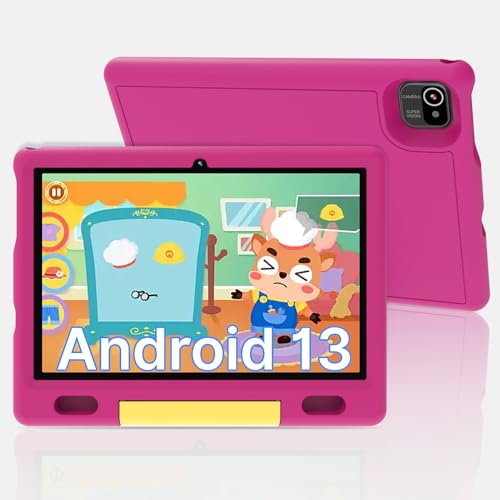 ApoloSign Kids Tablet 10 inch, Android 13 Tablet for Kids, 2+32GB Storage, Pre-Installed Educational Apps with Ad-Free Contents and Parental Control, 5000mAh Battery, EVA Shockproof Case - Pink