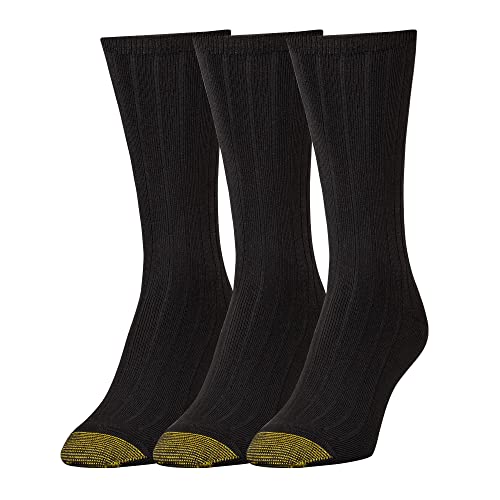 GOLDTOE Women's Verona Crew Socks, 3-Pairs, Black, Medium