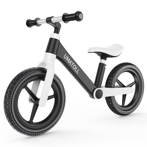 Umatoll 12 Inch Toddler Balance Bike, Age 2 to 5 Years Old, Ultra Light Nylon Frame No Pedal Balance Bicycle Gift for Boys Girls (Black)