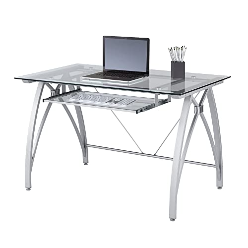 Realspace Vista 48' W Glass Computer Desk, Silver