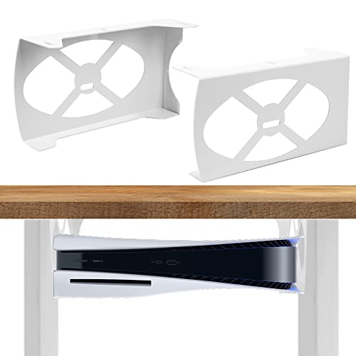 FLEXI RODS Under Desk Holder for PS5, Stealth Mount for PS5, PS5 Console Holder Compatible with PS5 Disc & Digital Edition Console White