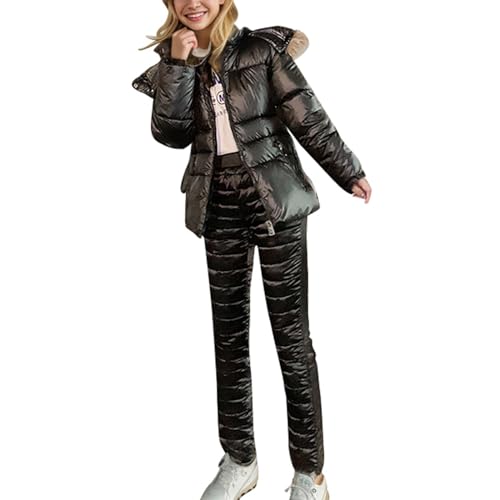 Ski Suit for Women Winter Snowboard Snowmobile Outdoor Snow Sports Coat Windproof Insulated Ski SuitThicken Hooded Faux Fur Collar Snowsuit Solid Zipper Pocket Waterproof Coats 2 PC