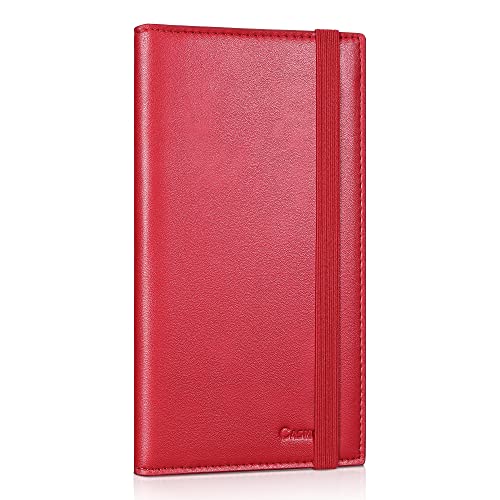 CASMONAL Checkbook Covers for Personal Checkbook Holder RFID Premium Vegan Leather Checkbook Cover for Duplicate Checks （Red）