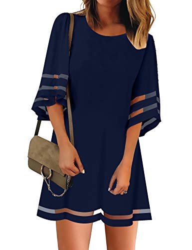 LookbookStore Summer Dresses for Wedding Guest October Bell Sleeve Summer Dress 3/4 Sleeves Tunic Dress Women Tunic Dress Cocktail Dress Women Dark Sapphire Size XL Casual Dress Size 16 18