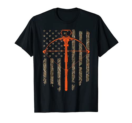 Crossbow Archery Bow Hunting Camo American Flag Distressed T-Shirt
