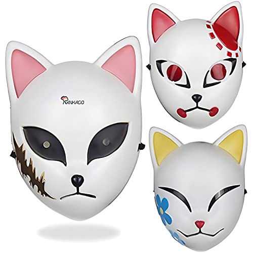 Ginkago 3PCS Anime Cat Mask Japanese Fox Mask for Halloween Masquerade Carnival Cosplay Costumes Room Decor