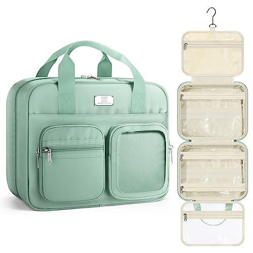 Travel Toiletry Bag,Large Travel Makeup Bag For Women, Waterproof Hanging Cosmetic Bags With Elastic Band Holders,Suitable For Travel Size Toiletries, Gifts For Women-Mint Green