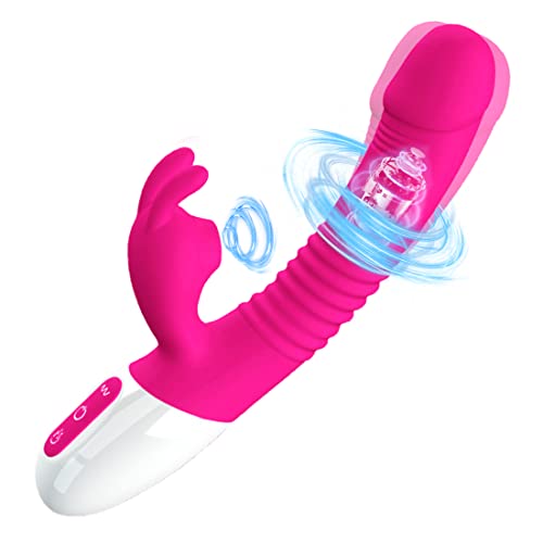 Thrusting Dildo Rabbit Vibrator for Women,G Spot Sex Toy with 3 Telescopic & 10 Vibration Modes,Anal Vibrating Dildo Clitorals Stimulator for Women Adult Sex Toys & Games Rose-Red-L-U12