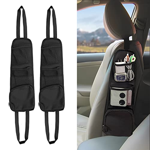 QUICTO 2PCS Car Seat Storage Hanging Bag, Multi-Pocket Seat Side Organizer, Multifunctional Mesh Net Pocket, Can Hold Mobile Phone, Wallet, Glasses, Suitable for Cars, SUVs, Trucks