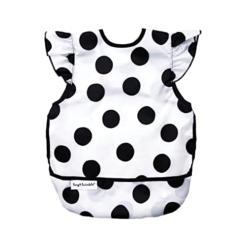Tiny Twinkle Mess Proof Baby Bib - Waterproof Baby Apron - Machine Washable - PVC, BPA, & Phthalate Free - Great Travel Bib for Baby Eating - Baby Food Bibs (French Dot, Small 6-24 Months)