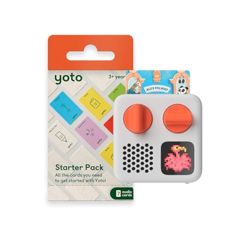 Yoto Mini + Starter Pack Bundle – Kids Screen-Free Bluetooth Audio Player, All-in-1 Travel Device for Stories Music Podcast Radio White Noise Ok-to-Wake Alarm Clock, Use as Speaker or with Headphones