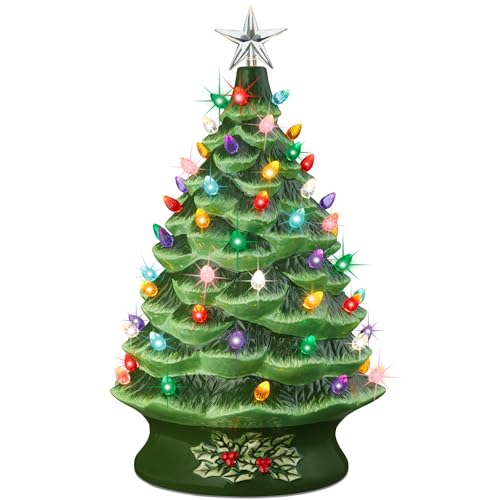 Best Choice Products 24in Extra Large Ceramic Christmas Tree, Pre-Lit Hand-Painted Tabletop XL Indoor Holiday Tree, 74 Multicolor Bulbs, LED Lights - Green