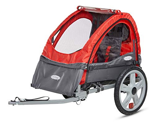 InStep Sync Kids Bike Trailer, Tow Behind Child Carrier, Foldable and Compact, Easy Storage, Bug Screen and Weather Shield Canopy, Safety Flag, 16-Inch Wheels, Single Seat, Red