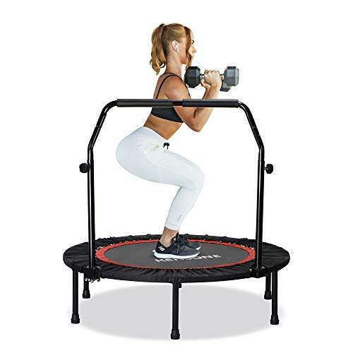 KENSONE 40' Foldable Mini Trampoline, Indoor Trampoline for Kids, Adults Indoor/Garden Workout, Fitness Rebounder with Adjustable Foam Handle, Max Load 330 lbs