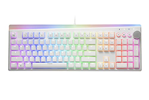 i-rocks K71M RGB Mechanical Gaming Keyboard with Media Control Knob, Gateron Switches (Red), 104 Keys w/Full NKRO, PBT Keycaps, Multimedia Hotkeys, Detachable USB-C Cable and Onboard Storage, White