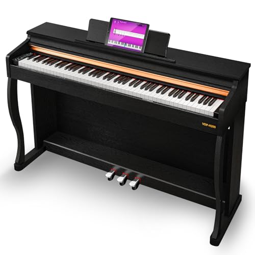 Digital Piano, 88 Key Weighted Home Piano Bundle for Beginner Professional with Furniture Stand, Slide Key Cover, Black, by Vangoa