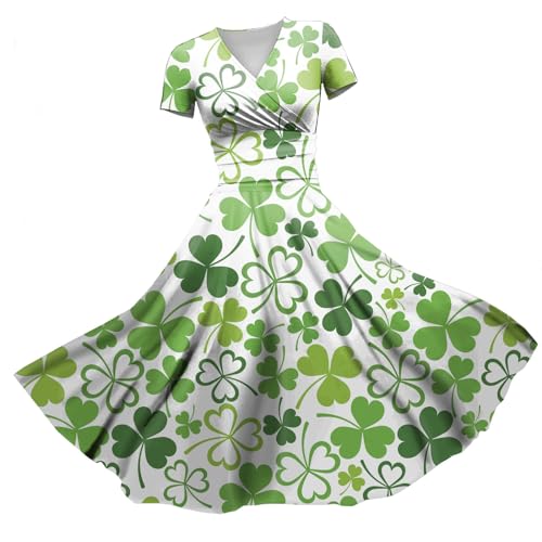 Generic Women's Short Sleeve Pleated Swing Dress 2023 Cute Dresses Plus Size Gold Jumpsuit for Women Elegant for Party Womens Summer Midi Lace Belt for Dress（1-Fluorescent Green,Small）