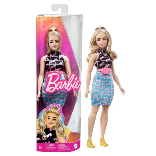 Barbie Doll, Kids Toys, Blonde with Curvy Body Type, Fashionistas, Girl Power-Print Outfit, Clothes and Accessories
