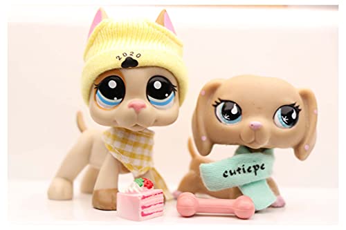 WOLFGIRL LPS Great Dane 1647 Tan LPS Dachshund 2597 Blue Eyes Dog Puppy with Accessories Lot Figure Collection Kids Girls Boys Birthday Xmas Gift