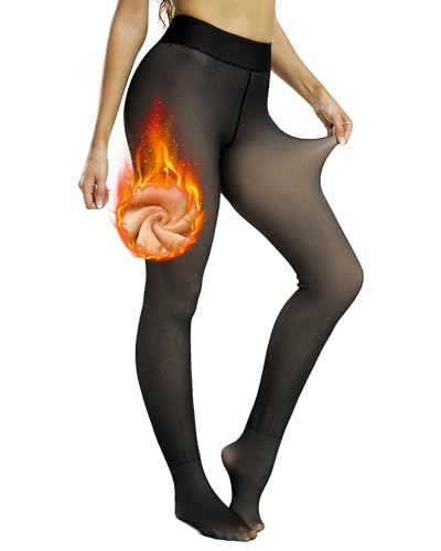 NORMOV Winter Warm Fleece Lined Tight Women,Thermal Fake Translucent Leggings Soft Velvet Stretchy Pantyhose(TF Black-M/L)