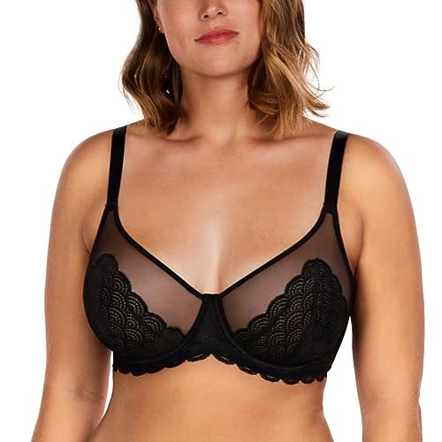 HSIA Minimizer Bra for Women - Plus Size Lace Bra Womans Full Coverage Bras Unlined Underwire Bra for Heavy Breast, Black 36DDD