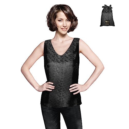 Luxury Artisan Silk Tank Tops for Women, Pure Silk Jacquard with Soft Cotton Back Onyx